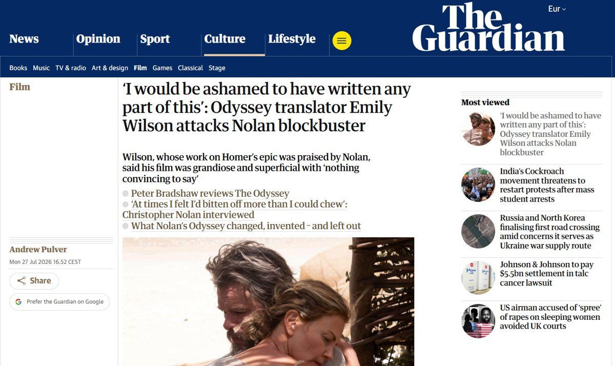 The Guardian on Emily Wilson vs Nolan