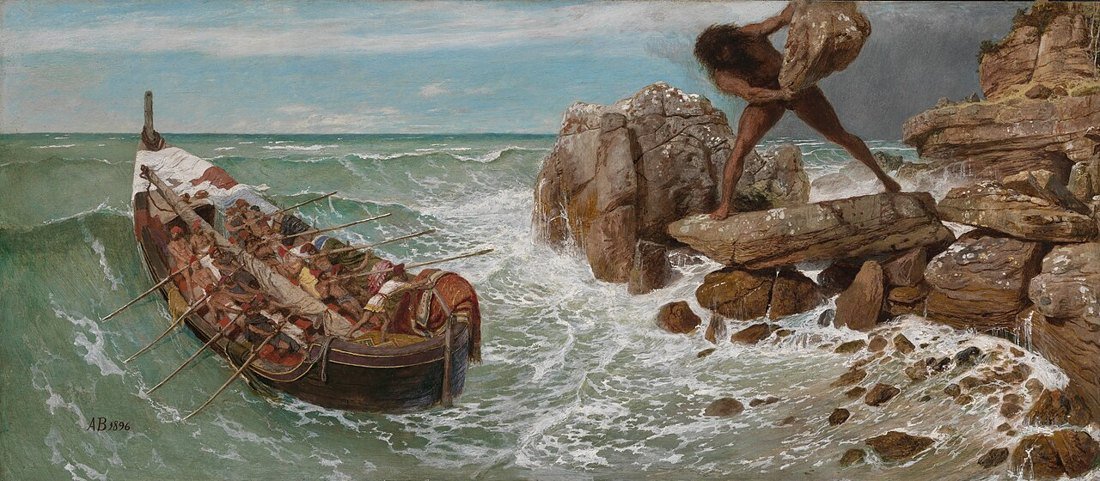 Arnold Böcklin, Odysseus and Polyphemus (1896). Public domain.