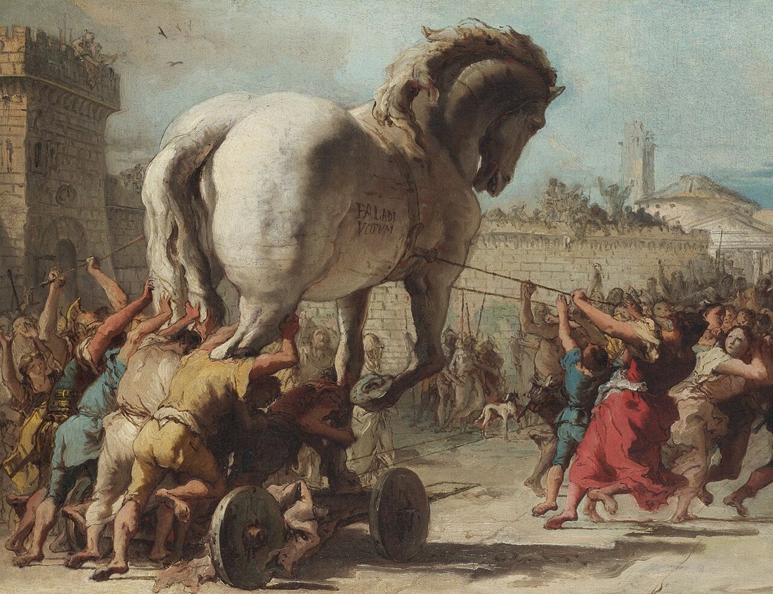 Giovanni Domenico Tiepolo, The Procession of the Trojan Horse into Troy (c. 1760). Public domain.